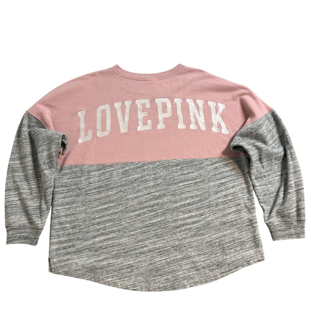 Victoria's Secret PINK Love Pink Varsity Colorblock Sweatshirt Women's L Gray